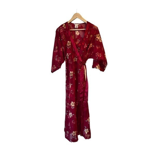 Vintage Secret Treasures Satin Floral Red‎ Nightgown Slip Dress Set Long M